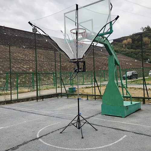 Basketballkorb aus Metall mit Ballrücklaufaufsatz, 180° drehbares Basketball-Rebounder-Netz für Jugendliche und Erwachsene, Schusstrainer für das Fitnessstudio zu Hause im Hof für effizientes Schuss