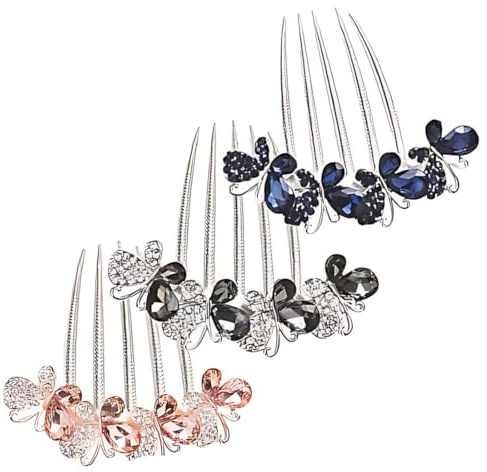 EIHI 3er-Pack Haarkämme mit Strass, Haarkämme, Schmetterling und Blumen, Haarkämme mit Strass, Haarkämme für Frauen, Mädchen, Braut-Haar-Accessoires, Geschenke, Haarseitenkämme für Frauen und Mädchen