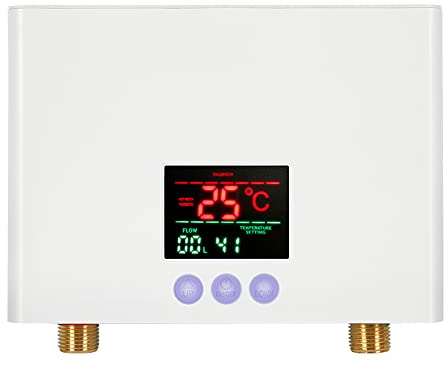 Weytoll Calentador de agua instantáneo 3KW Mini calentador de agua eléctrico sin tanque Montado en la pared con pantalla LED Ajuste de temperatura de 3 niveles Control remoto para el hogar Cocina Baño