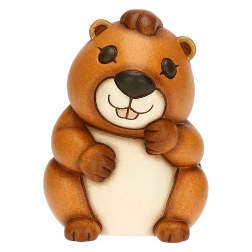 THUN, Marmotta Marty in Ceramica, Linea AbbracciAMI, Marmotta da Collezione, Idea Regalo per Natale, 7.6 x 7.9 x 10.4 cm
