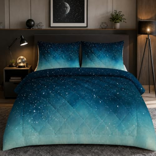 buyluhn Bettdecke 135x200 Sternenhimmel, 4 Jahreszeiten Bettdecken Blau/GrüN Ohne Bezug Nutzbar, Kinder Steppdecke Microfaser Ganzjahresdecke，Waschbar Bettzeug mit 1 Kissenbezug für Sommer Winter