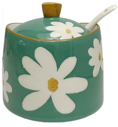 Dowbom Azucarero con tapa y cuchara, tarro de almacenamiento de 250 ml, recipiente de azúcar, azucarero, azucarera (verde)