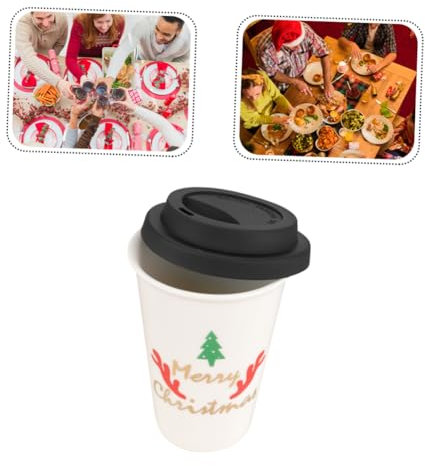 UTHCLO 1stück Weihnachtsbecher Mit Silikondeckel Keramiktasse Für Kaffee Tee Und Getränke Ohne Griff Für Festliche Anlässe Festlicher Keramikkaffeebecher Weihnachtsbaum- Mit