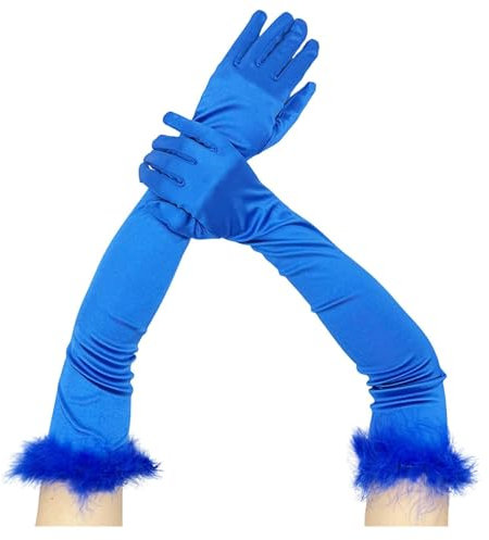 Handschuhe Damen Elegant,Opera Party Gloves Abendhandschuhe Lang Opernhandschuhe 1920er Handschuhe Karneval Fasching Fest Party Kostüm (Blau, 55cm)