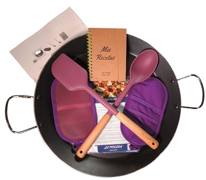La Posada Paellera 38 cm para 6-8 Personas – Set Completo con Cucharón, Espátula y Manoplas – Antiadherente Libre de PFOA – Apta para Inducción y Gas – Regalo Ideal de Cocina Española Tradicional