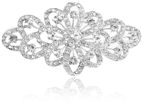 UAIAGM Broach for Wedding 4 Inch Bridal Flower Ribbon Brooch Clear Austrian Crystal Rhinestone Pin Large Diamond Dresses Elegant Brooches for Women Vestidos Elegantes Aplicaciones, 2.1 inches in width