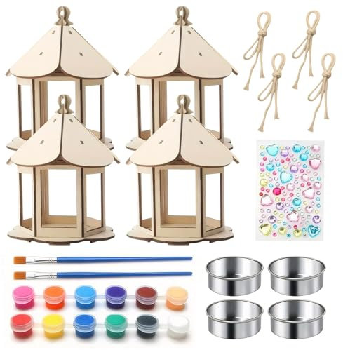 tlidfgeo 4 Stück DIY Vogelhaus Bausatz Für Kinder, Holz Vogelfutterhaus Bastelset,DIY Vogelfütterer Bemalen Basteln, Vogelfutterspender Kunst Handwerk, Bemalen Basteln