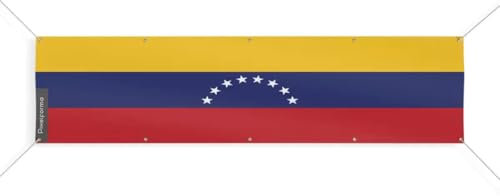 Pixelforma - Bandera de Venezuela con 10 ojales en varios tamaños (XL) 130 x 520 cm