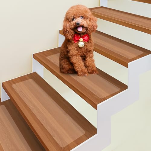 QMLING Treppenstufen Matten Antirutschmatte 15 x 60 cm, 15 Stück Transparent Stufenmatten Innen rutschfeste Klebeband, Anti Rutsch Treppe, für Holzstufen Marmor, Unsichtbar Selbstklebend Antirutsch