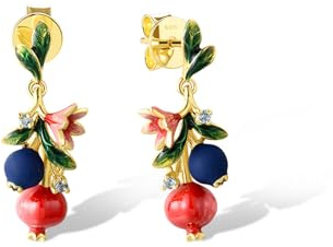 Santuzza Sterling Silver Gemstone Enamel Flower Earrings for Women