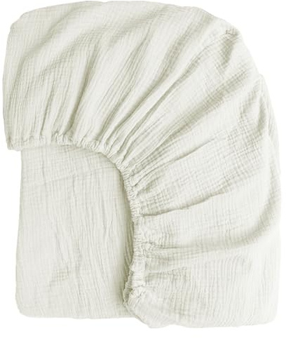 Boqingzhu Musselin Baumwolle Spannbettlaken 180x200cm Weiß Atmungsaktiv Weich Spannbetttuch Oeko-Tex Zertifiziert Kuschelig Bettlaken für 25 bis 30cm Matraze