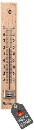 Lantelme Termometro da giardino in legno, con indicazione della temperatura da -30 °C a +50 °C, analogico, resistente alle intemperie, 17 cm, colore beige, termometro per interni ed esterni