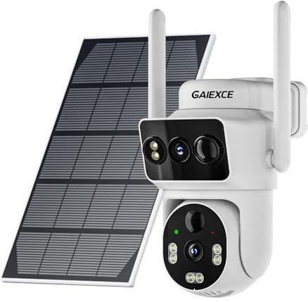 GAIEXCE Dual Lens Solar Security Cameras Wireless Outdoor, 2.4G/5G WiFi 2K FHD, 360° Pan/Tilt Solar Cameras for Home Security Night Vision, Easily Install, PIR Detection, IP66, Two-Way Audio