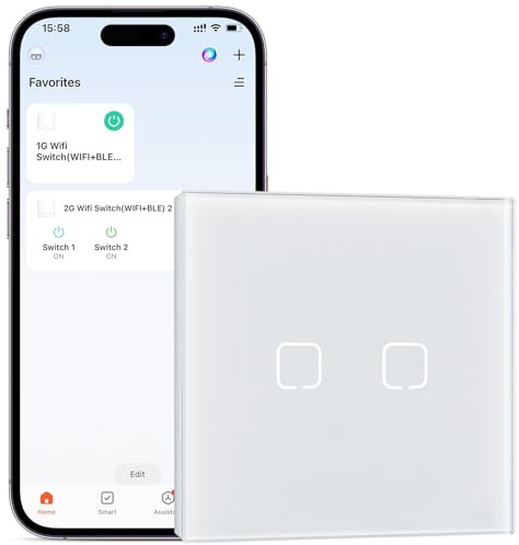 BSEEDLIFE Interruptor Inteligente WiFi Empotrado,Smart Interruptor Táctil Pared,2 Gang 1 Vía 86 * 86 mm,Compatible con Alexa y Google Home (Aplicación Tuya/Smart Life),Blanco