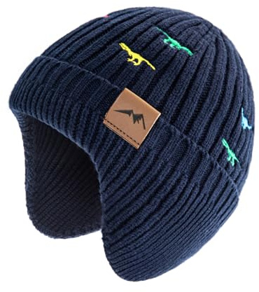 SEYUFN Mädchen Mütze Jungen Baby Wintermütze Kinder Babymütze Winter Strickmütze Junge Dinosaurier Beanie Kinder Warm (DE/NL/SE/PL, Alter, 3 Jahre, 8 Jahre, B-Marineblau)