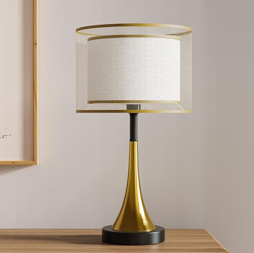 Vrygle Tischlampe LED Nachttischlampe dimmbar: Tischlampen PC-Lampenschirm Gold Tischleuchte Luxus Nachttischlampe mit Kabel Leselampe Schlafzimmerlampe für Schlafzimmer, Wohnzimmer, Schlafsaal