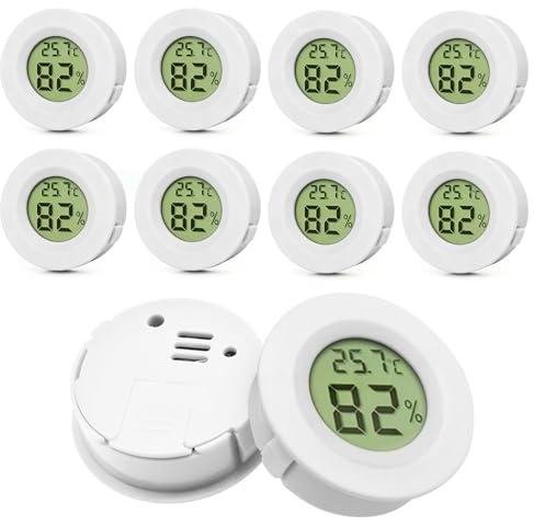 Lot de 10 mini hygromètres numériques réglables ℃/℉ 2 en 1 pour la maison, l'école, la cave à vin, la serre, la cave, l'entrepôt, blanc