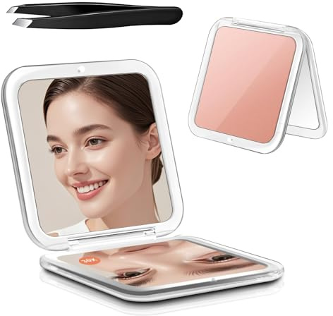 Yesimola Miroir Grossissant 30X/1X avec Pince à épiler, 8.5 x 8.5CM Miroir de Poche Pliable, Rose Double Face Grossissement 30X et 1X pour Voyage et Maquillaje