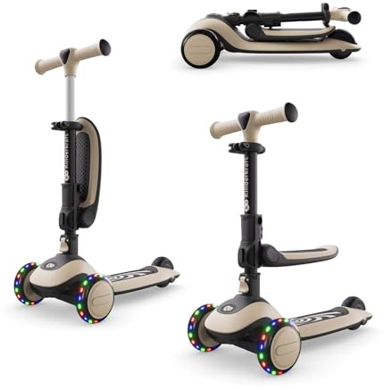 Kinderkraft Halley 2 in 1 Scooter for Kids, 3 Wheel Scooter, Balance Bike, Easy Folding, 2 Front Flashing Wheels, Adjustable Handlebar, Easy to Handle Weighs Only 3 kg