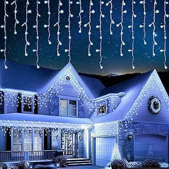 EcoNour Icicle Lights Outdoor Christmas Lights 500-LED 17M Cool White Decorations String Fairy Lights with Timer for Xmas Garden & Party | Mains Powered Clear Cable