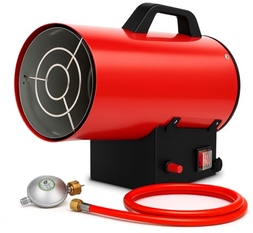 EBERTH Gasvärmare Fläkt 15 kW Direkt, Gaskanon, Luftflöde 320 m³/h, Tryckreducerare, för propan/butangasflaska, Gasvärmare Fläkt med överhettningsskydd, Flamskydd
