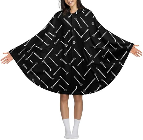 Hockey Theme Stick And Puck Flannel Wearable Blanket Oversized Design with Hood And Pocket Soft Warm Cozy One Size