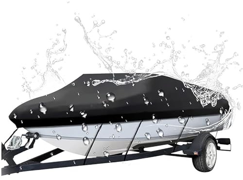 POIBNZ Bootsplane Außenboot Abdeckplane für Scarab Boats 165 SE 2015-2025, Anti-Staub Reißfest Trailerbar mit Gurt & Tragetasche, Allwetter Boot Cover Schutzhülle Schnellboote,B Black