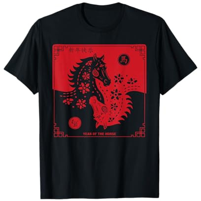 Année du Cheval 2026 Zodiaque Chinois Nouvel an Lunaire Feu T-Shirt