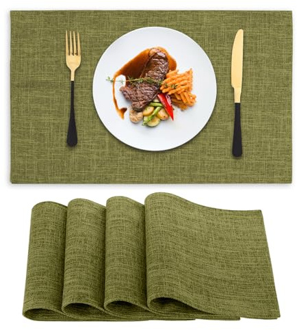 NicMool Tischsets Abwaschbar 4er Set, Abwischbar Leinen Platzsets, Abgrifffeste rutschfest Hitzebeständig, Maschinenwaschbar Doppelseitigen Stoff Platzdeckchen für küche Speisetisch Hotel (Grün)