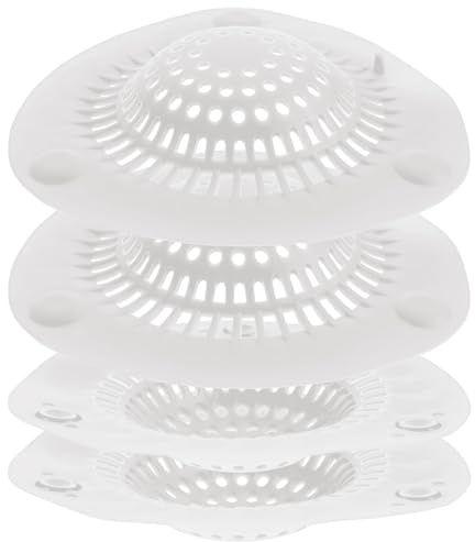 HEALEEP Lot de 4 Crépines de Siphon en Silicone Blanc Ventouse, Filtre à Cheveux pour Évier Cuisine et Bonde, Passoire Anti-bouchon pour Salle de Bain, Lavabo et Buanderie, Filtration