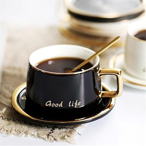 DUMRALBQE Tazzine da Caffè in Porcellana Set da tè pomeridiano inglese con tazze per Tutti i Tipi di Bevande(Schwarz)