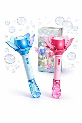 LED Seifenblasenmaschine im Lotus-Design für Kinder – Extra starker Motor für maximale Blasenpower, Automatische Bubble Seifenblasenpistole Gun mit Licht, Handheld Seifenblasen-Spielzeug (Korallenbau)