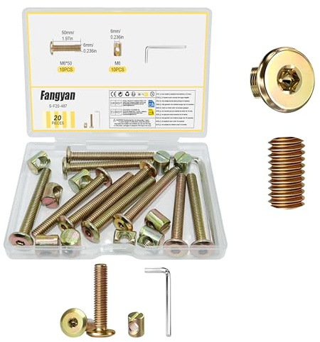 Fangyan 20 Sets M6 x 50mm Furniture Connecting Screws, Colour Zinc Hex Socket Bolts with Barrel Nuts & Hex Wrench, Cabinet Furniture Bolts for Wooden Furniture Assembly