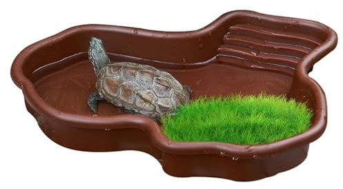 Grand Abreuvoir Reptiles avec Rampe - Bassin de Baignade pour Tortue et | Lézard - Écuelle d'eau au Design Rivière pour Terrarium - Plat d'alimentation Résistant et Antidérapant