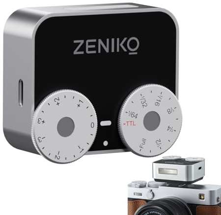 Zeniko ZT12 C Retro-Mini Blitzgerät für EOS Kameras,Kompakter Aufsteckblitz im Vintage-Stil, TTL-Autoblitz & 13-stufige Manuelle Leistung, USB-C Ladeanschluss Silber