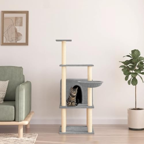 Ordellia Arbre à chat avec arbre à grimper en sisal - Meubles à gratter avec grotte et hamac - Tour de jeu avec peluche - Colonne à gratter et niche - 47,5 x 47,5 x 132 cm - Pour salon et intérieur