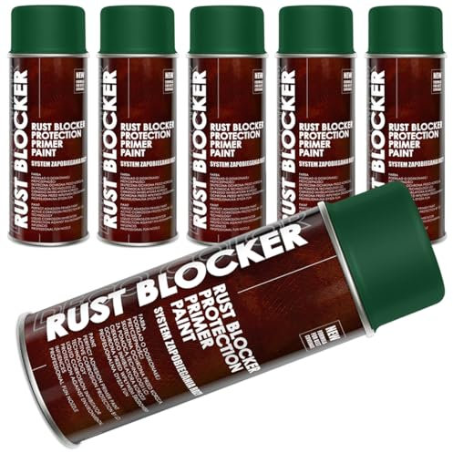 Deco Color 6er Sparpack 400 ml Rust Blocker 4in1 Metallschutzlack Rost Stop Lack GRÜN matt RAL 6005, 4in1 -Haftvermittler - Aktiver Rostschutz - schnelltrocknender Lack - effektiver Schutz