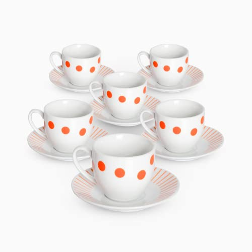 Albalù Set Tazzine Caffè con Piattino in Porcellana – 6 Tazzine Colorate Lavabili in Lavastoviglie, Tazzine Caffè Particolari per Casa o Regalo