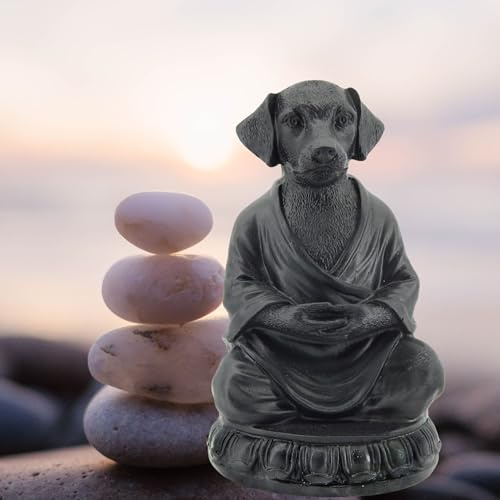 Bellaa 29608 Meditating Dog Statue Cute Zen Buddha Yoga Pose Monk Namaste Mindfulness Tranquility Peacefulness Indoor Living Room Decor Outdoor Fairy Garden Sculpture Gnome Figurine