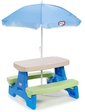 Little Tikes Easy Store Picnic Table with Umbrella, Multi Color, 42.00''L x 38.00''W x 19.75''H