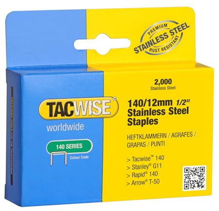 Tacwise 1220 Caja de Grapas de Acero Inoxidable Profesionales Tipo 140/12 mm, 2000 Grapas