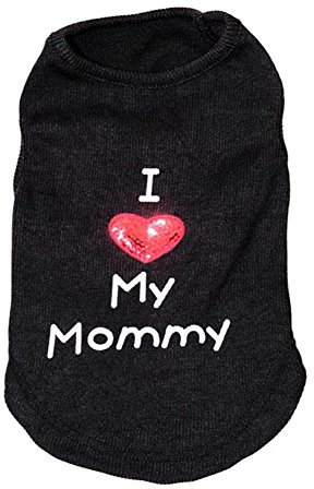 ZoonPark® Hundekleidung für kleine Hunde und Katzen, Aufschrift I Love My Mommy Samll, Größe XS, Schwarz