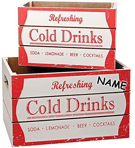 alles-meine.de GmbH 4 TLG. Set Deko Holz Kisten/Holzboxen - Vintage Retro - rot - Cold Drinks - inkl. Name - groß - mittel - klein - Holzkiste - Utensilo - Aufbewahrungs-..