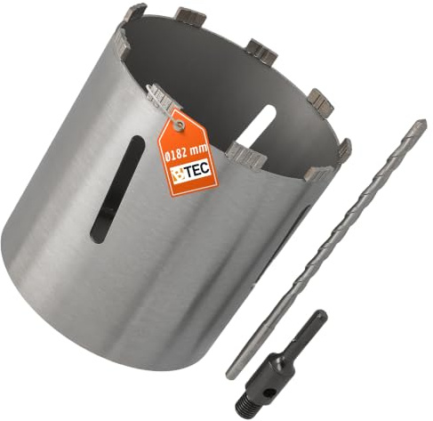 BTEC Diamant Bohrkrone SDS-plus Aufnahme Zentrierbohrer Ø182/180mm Länge | Beton Mauerwerk Kalksandstein Ziegel präzise Bohrungen langlebige Segmente für große Wanddurchführungen