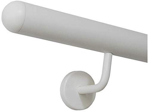 TIBU Handlauf Edelstahl weiß pulverbeschichtet 42,4 mm Geländer innen außen wetterfest, Länge 70 cm mit 2 Halter Enden halbrunde Kappe