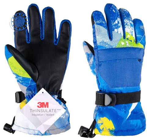 TRIWONDER Touchscreen-skidhandskar för barn Snöhandskar Snowboardhandskar Varma sporthandskar för pojkar och flickor Cykling (XS (7-9 år), 01 Blå)