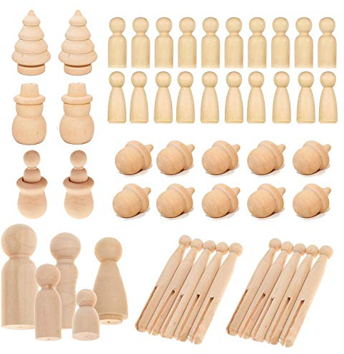 Woohome 71 Stück Holzfiguren Für Mädchen Dekoration, Kleine Holzfiguren Zum DIY, Kinder Bastelprojekte, Malen, Spiele, 8 Stil