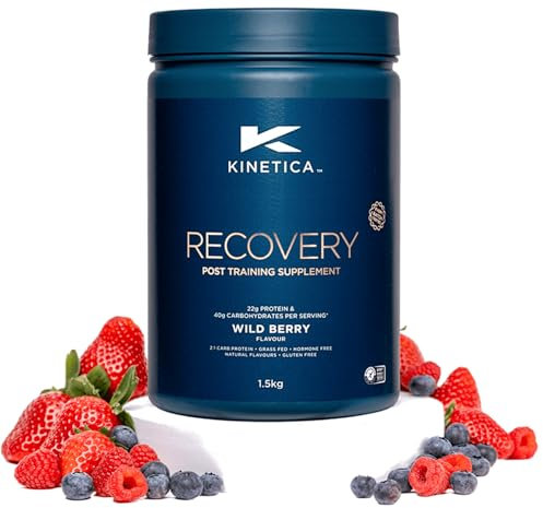 Kinetica Sports Recovery Powder - Wild Berry Flavour | 20 Servings/1.5kg | 2:1 Carbohydrates to Protein Isolate Ratio | Gluten-Free Post Workout Drink | Muscle Repair & Energy Store Replenisher