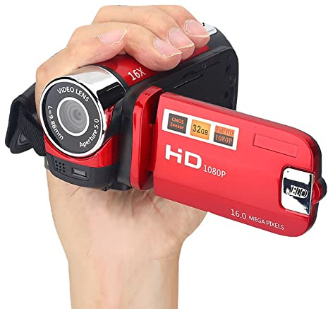 Bindpo Caméra numérique DV, caméscope d'enregistrement vidéo à Zoom numérique 16MP 720P HD 16X avec Rotation de 270 degrés Écran 2,7 Pouces pour la Prise de Vue Photographique(Rouge)