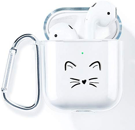 AKABEILA Hülle für Apple Airpods 2 & 1 Case Silikon Transparent Durchsichtig Air pods 1 Schutz hüllen Zubehör [LED an der Frontseite Sichtbar] [Stoßfeste Schutzhülle] Mit Karabiner